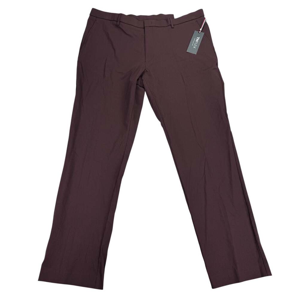 Tommy Hilfiger Mens TH Flex Tate Modern Fit Stretch Dress Pants Burgundy 40x32